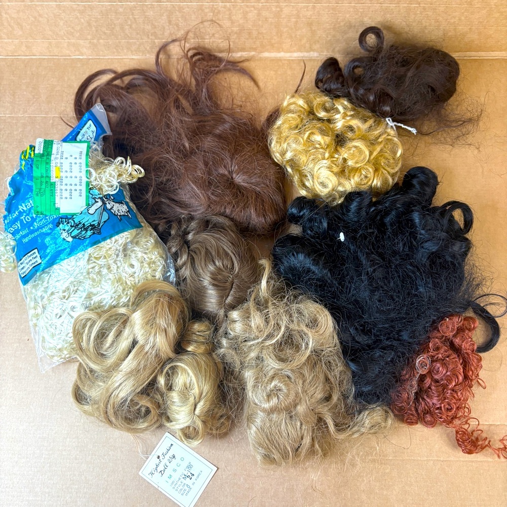 Vintage Doll Wigs Blonde, Brown, Red Lot 5+ Size 8 and 9
